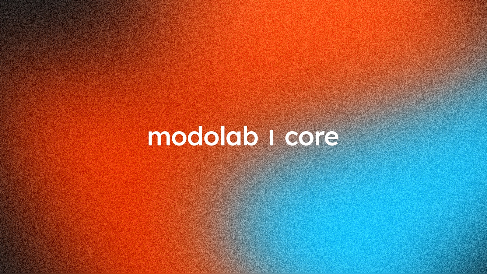 The modolab core wordmark on a grainy orange and blue gradient.